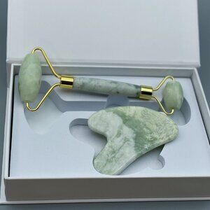 Jade Crystal Face Roller Facial Massager for Face, Eyes & Neck w Travel Pouch